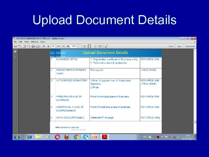 Upload Document Details 