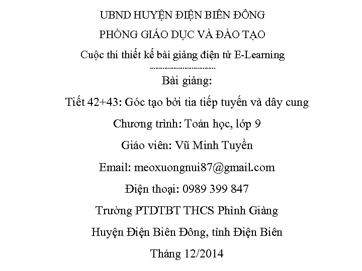 UBND HUYỆN ĐIỆN BIÊN ĐÔNG PHÒNG GIÁO DỤC VÀ ĐÀO TẠO Cuộc thiết kế