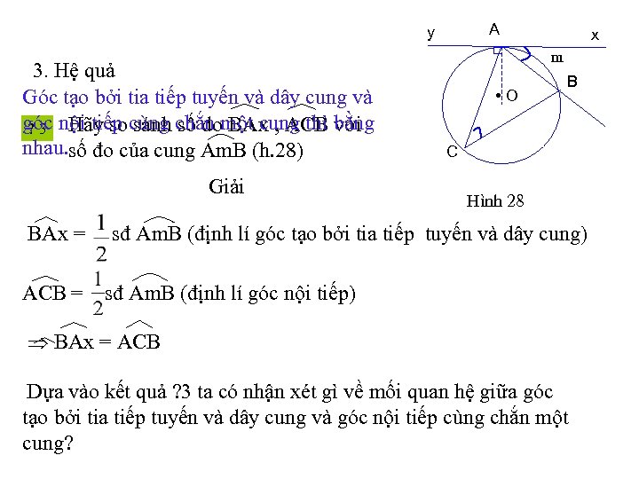 A y 3. Hệ quả Góc tạo bởi tia tiếp tuyến và dây cung