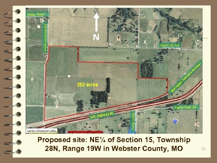 Proposed site: NE¼ of Section 15, Township 28 N, Range 19 W in Webster