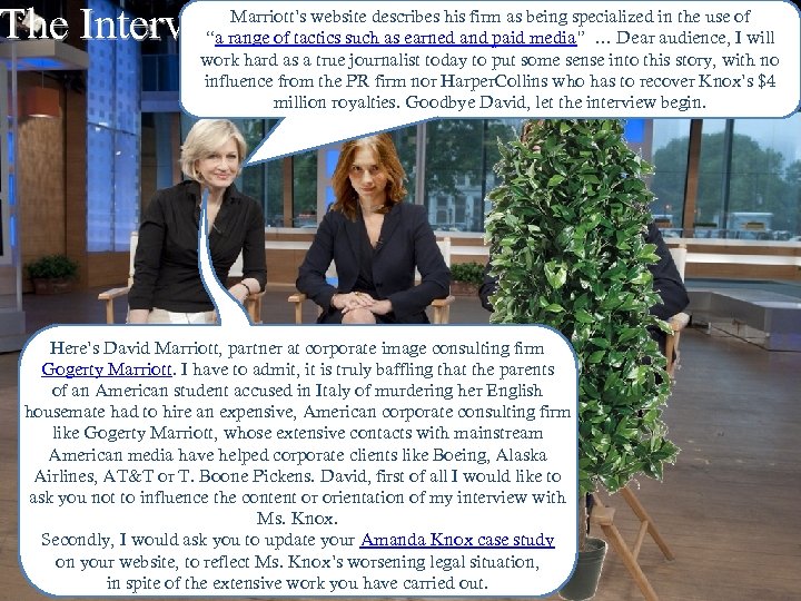 The Interview Marriott’s website describes his firm as being specialized in the use of