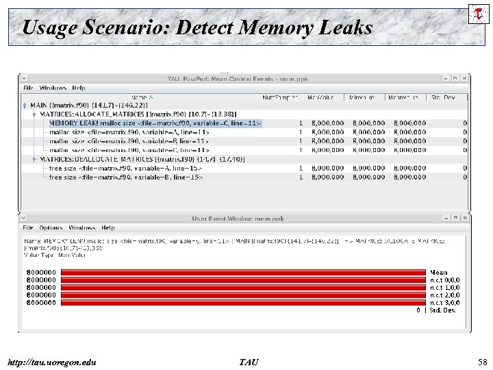 Usage Scenario: Detect Memory Leaks http: //tau. uoregon. edu TAU 58 