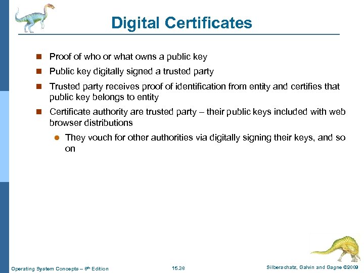 Digital Certificates n Proof of who or what owns a public key n Public