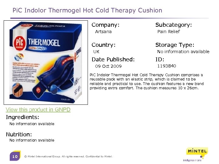 Pi. C Indolor Thermogel Hot Cold Therapy Cushion Company: Artsana Country: UK Date Published: