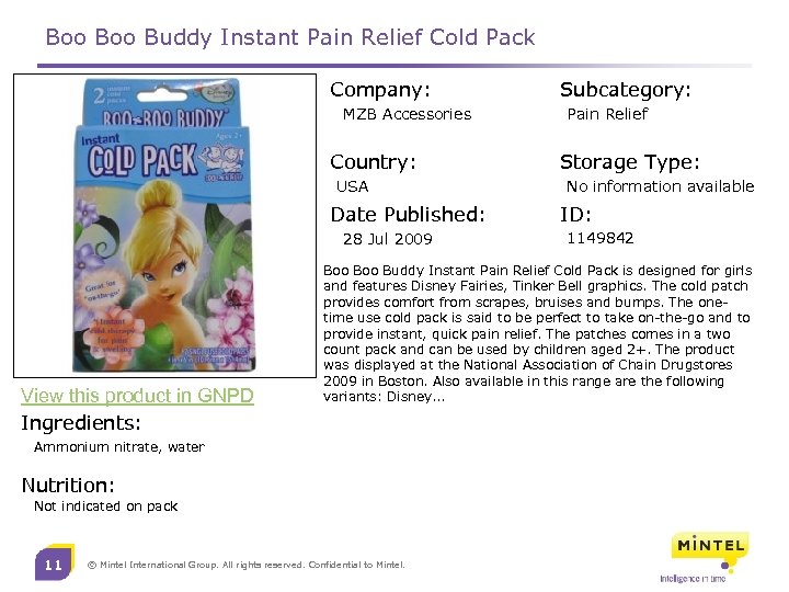 Boo Buddy Instant Pain Relief Cold Pack Company: MZB Accessories Country: USA Date Published: