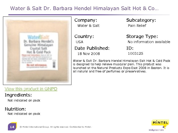 Water & Salt Dr. Barbara Hendel Himalayan Salt Hot & Co… Company: Water &