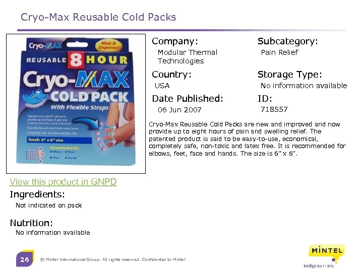 Cryo-Max Reusable Cold Packs Company: Modular Thermal Technologies Country: USA Date Published: 06 Jun
