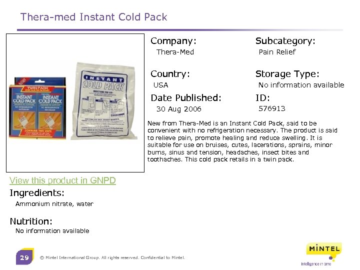 Thera-med Instant Cold Pack Company: Thera-Med Country: USA Date Published: 30 Aug 2006 Subcategory: