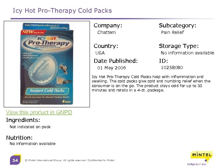 Icy Hot Pro-Therapy Cold Packs Company: Chattem Country: USA Date Published: 01 May 2006