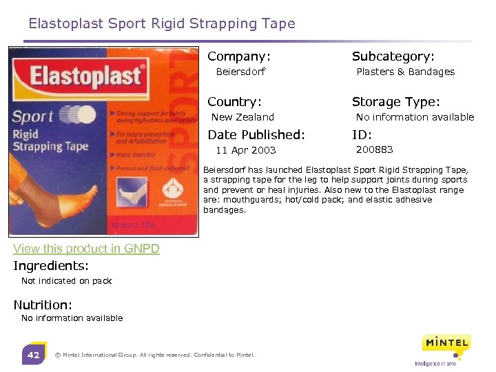Elastoplast Sport Rigid Strapping Tape Company: Beiersdorf Country: New Zealand Date Published: 11 Apr
