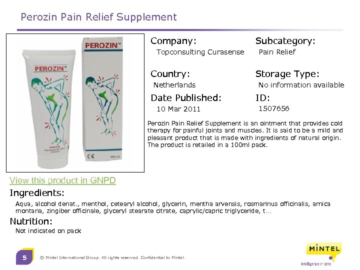 Perozin Pain Relief Supplement Company: Topconsulting Curasense Country: Netherlands Date Published: 10 Mar 2011