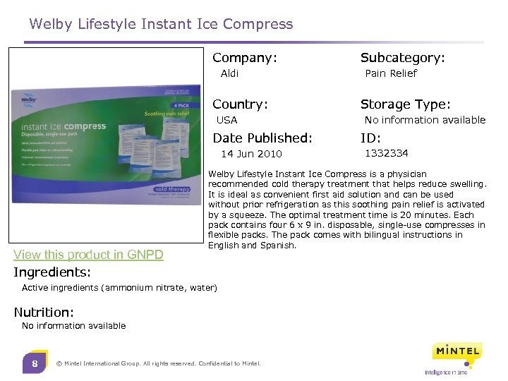 Welby Lifestyle Instant Ice Compress Company: Aldi Country: USA Date Published: 14 Jun 2010