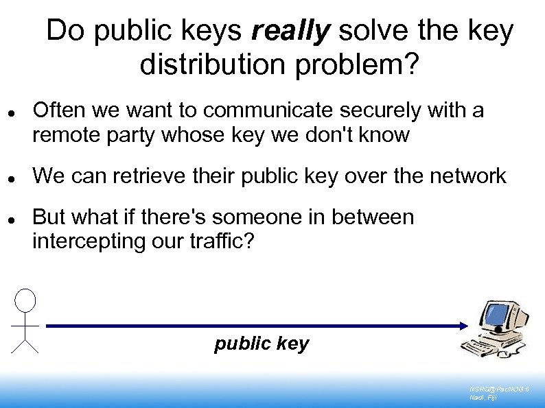 Do public keys really solve the key distribution problem? Often we want to communicate