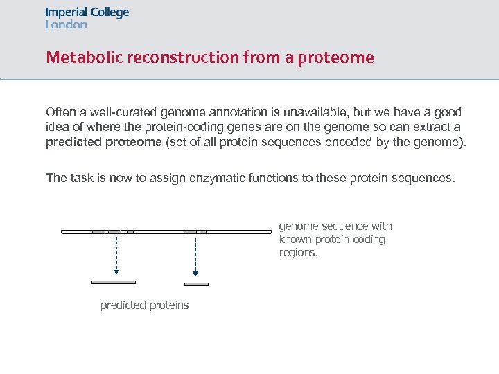 Metabolic reconstruction from a proteome Often a well-curated genome annotation is unavailable, but we