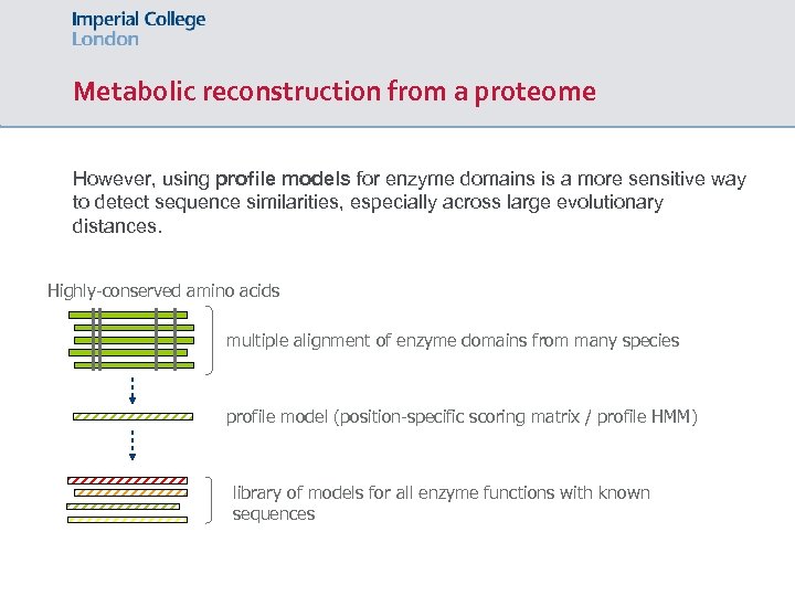 Metabolic reconstruction from a proteome However, using profile models for enzyme domains is a