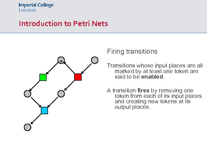 Introduction to Petri Nets Firing transitions Transitions whose input places are all marked by