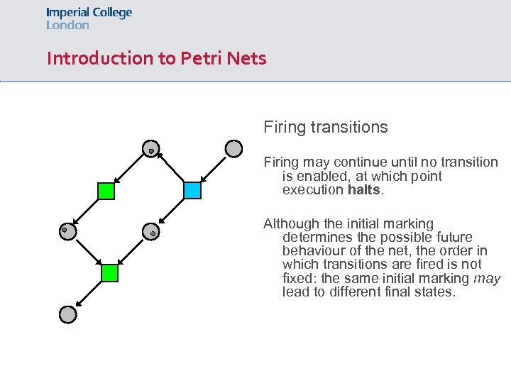 Introduction to Petri Nets Firing transitions Firing may continue until no transition is enabled,