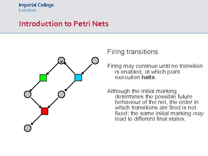 Introduction to Petri Nets Firing transitions Firing may continue until no transition is enabled,