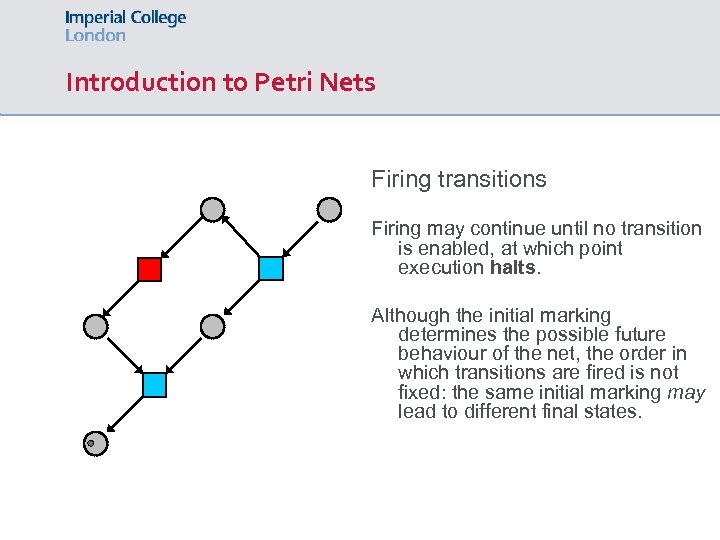 Introduction to Petri Nets Firing transitions Firing may continue until no transition is enabled,