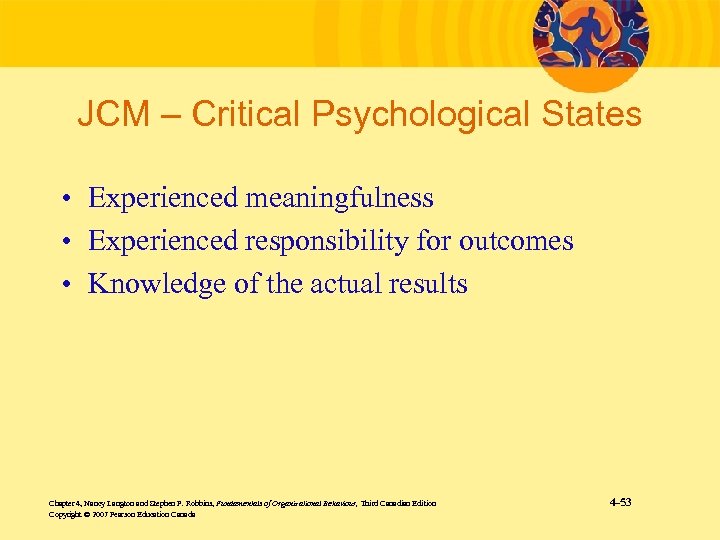 JCM – Critical Psychological States • Experienced meaningfulness • Experienced responsibility for outcomes •