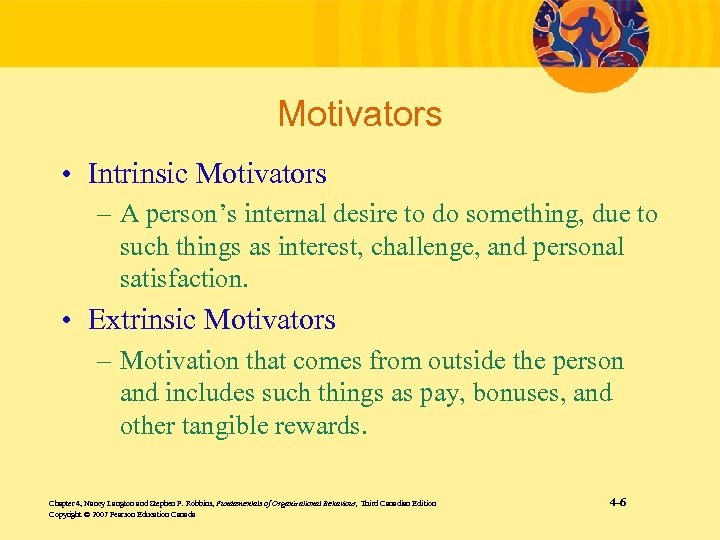 Motivators • Intrinsic Motivators – A person’s internal desire to do something, due to