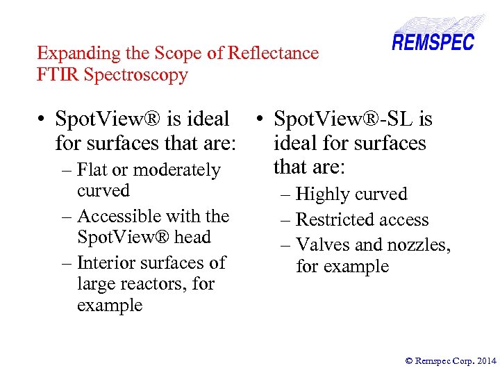 Expanding the Scope of Reflectance FTIR Spectroscopy • Spot. View® is ideal • Spot.
