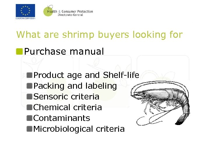 What are shrimp buyers looking for Purchase manual Product age and Shelf-life Packing and