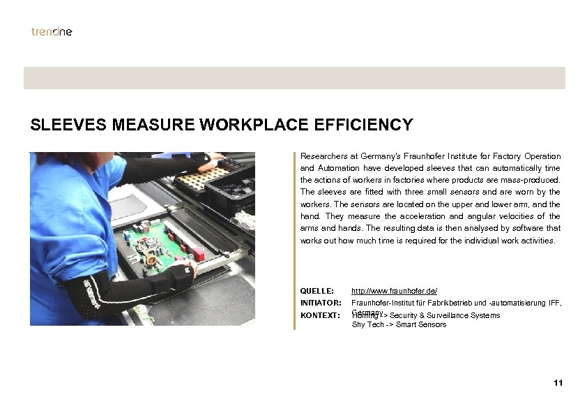 SLEEVES MEASURE WORKPLACE EFFICIENCY Researchers at Germany's Fraunhofer Institute for Factory Operation and Automation