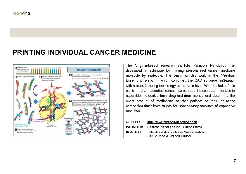 PRINTING INDIVIDUAL CANCER MEDICINE The Virginia-based research institute Parabon Nano. Labs has developed a