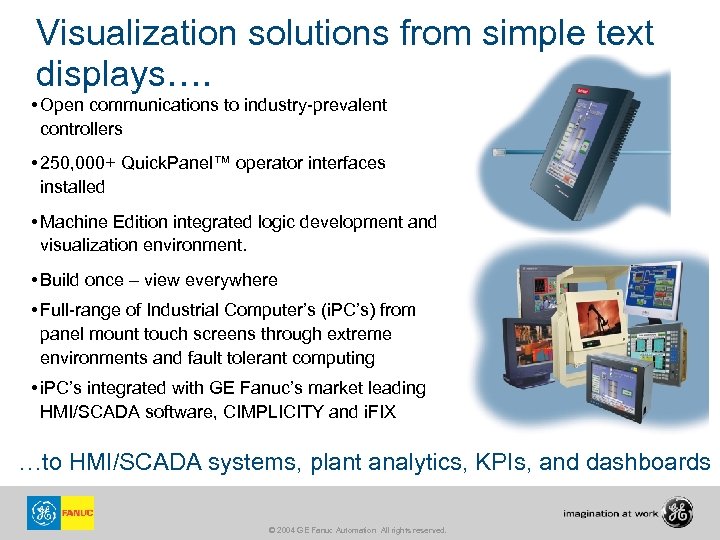Visualization solutions from simple text displays…. • Open communications to industry-prevalent controllers • 250,