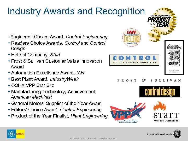 Industry Awards and Recognition • Engineers’ Choice Award, Control Engineering • Readers Choice Awards,