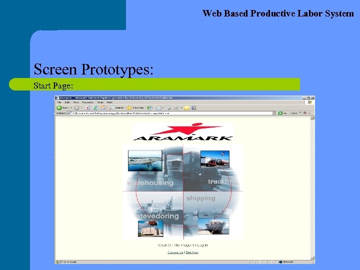 Web Based Productive Labor System Screen Prototypes: Start Page: 