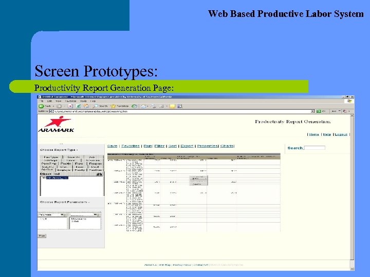 Web Based Productive Labor System Screen Prototypes: Productivity Report Generation Page: 