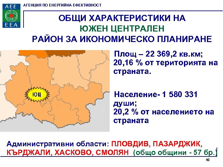 АГЕНЦИЯ ПО ЕНЕРГИЙНА ЕФЕКТИВНОСТ ОБЩИ ХАРАКТЕРИСТИКИ НА ЮЖЕН ЦЕНТРАЛЕН РАЙОН ЗА ИКОНОМИЧЕСКО ПЛАНИРАНЕ n.