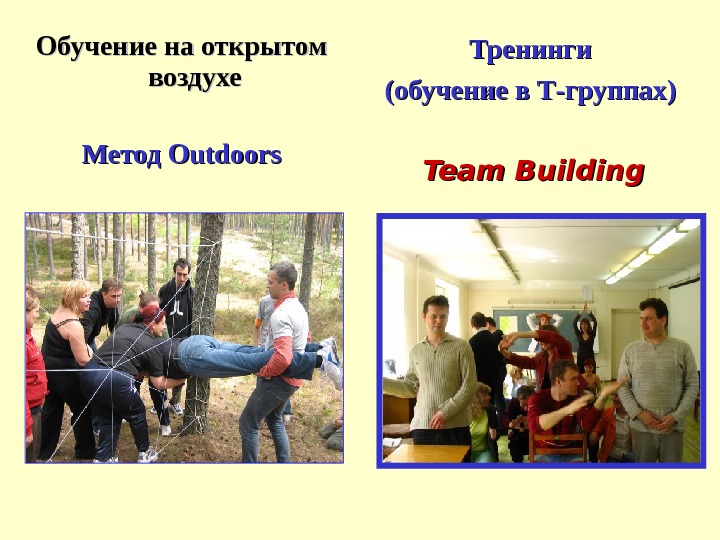 Обучение на открытом воздухе  Метод Outdoors  Тренинги (обучение в Т-группах) Team Building