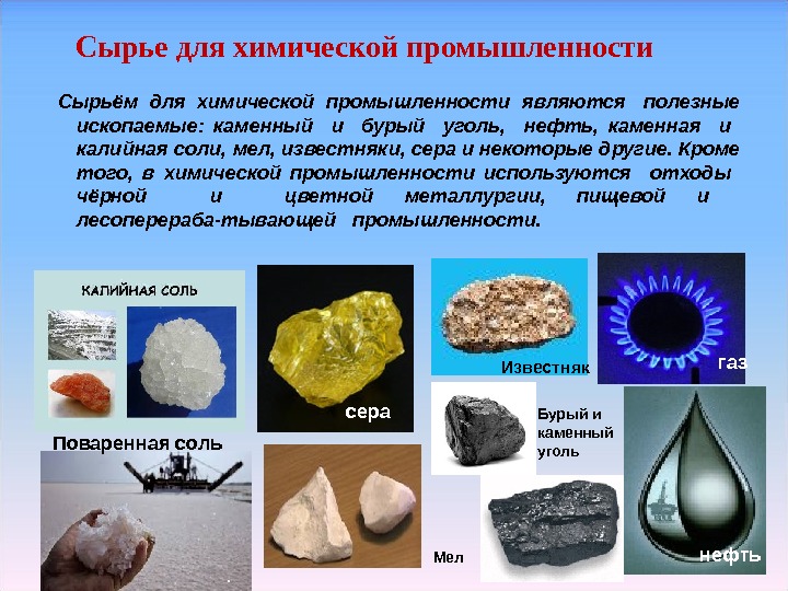   Сырьём для химической промышленности являются  полезные ископаемые:  каменный  и