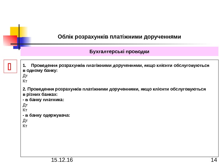 15. 12. 16  141. Проведення розрахунків платіжними дорученнями, якщо клієнти обслуговуються в одному