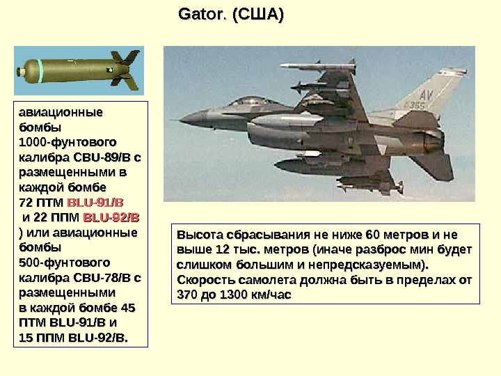   авиационные бомбы 1000 -фунтового калибра CBU-89/B с размещенными в каждой бомбе 