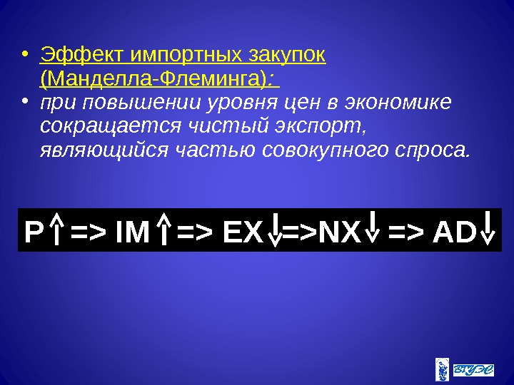  • Эффект импортных закупок (Манделла-Флеминга) :  • при повышении уровня цен в