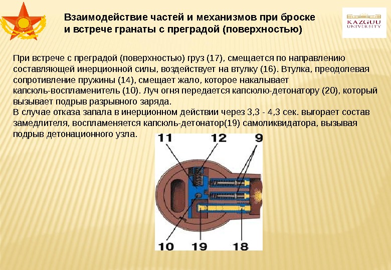 Взаимодействие частей и механизмов при броске и встрече гранаты с преградой (поверхностью) При встрече