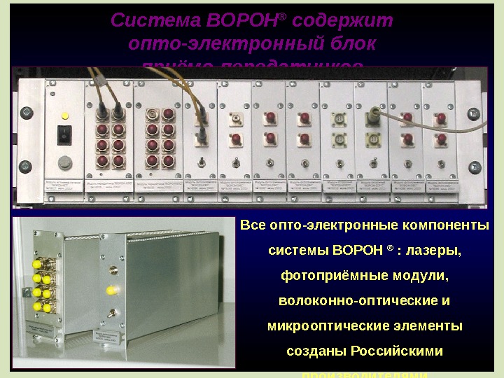 86 Система BOPOH ®  содержит  опто-электронный  блок приёмо-передатчиков Все опто-электронные компоненты