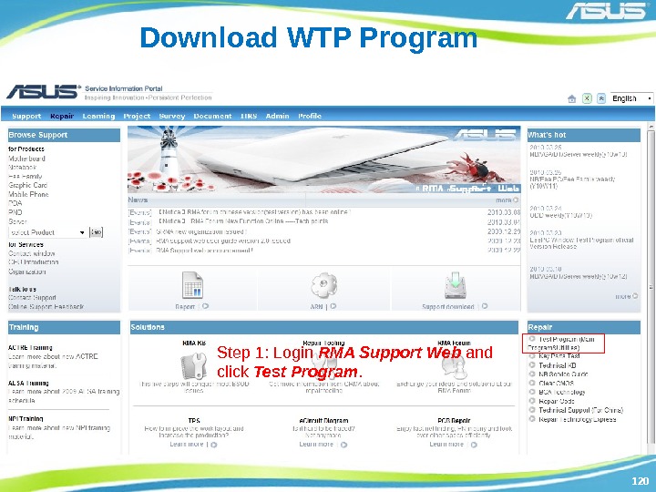 120120 Download WTP Program Step 1: Login RMA Support Web and click Test Program.