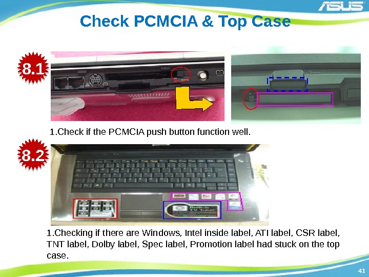 4141 Check PCMCIA & Top Case 1. Check if the PCMCIA push button function