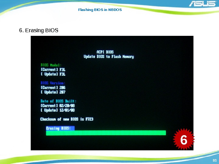 8181 Flashing BIOS in NBDOS 6. Erasing BIOS 6 