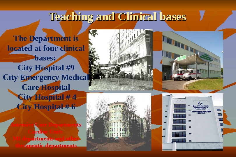 Teaching and Clinical bases The Department is located at four clinical bases : 