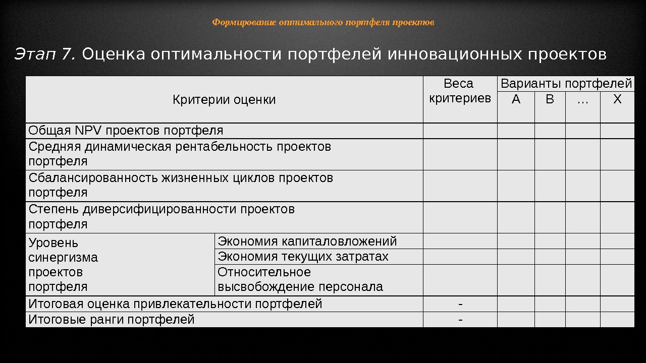 Формирование портфеля проектов