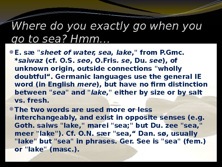 Where do you exactly go when you go to sea? Hmm… E. sæ sheet