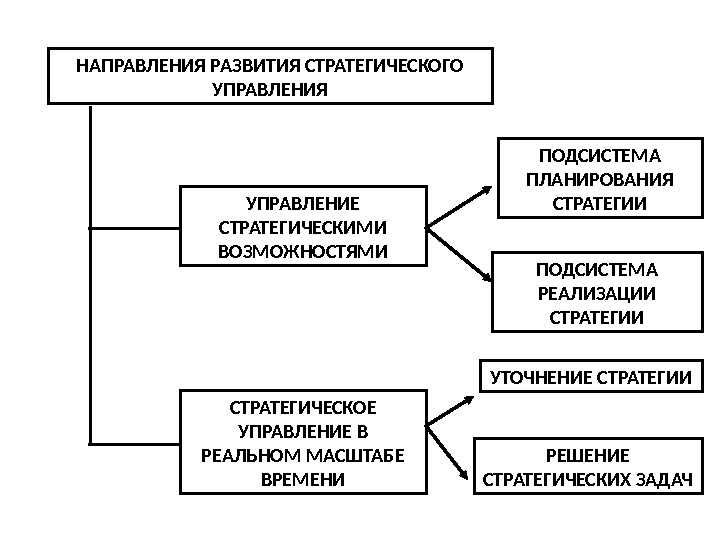 НАПРАВЛЕНИЯ РАЗВИТИЯ СТРАТЕГИЧЕСКОГО УПРАВЛЕНИЯ УПРАВЛЕНИЕ СТРАТЕГИЧЕСКИМИ ВОЗМОЖНОСТЯМИ ПОДСИСТЕМА ПЛАНИРОВАНИЯ СТРАТЕГИИ ПОДСИСТЕМА РЕАЛИЗАЦИИ СТРАТЕГИЧЕСКОЕ УПРАВЛЕНИЕ