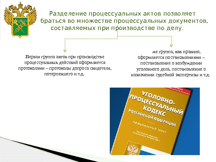 Разделение процессуальных актов позволяет разобраться во множестве процессуальных документов,  составляемых при производстве по