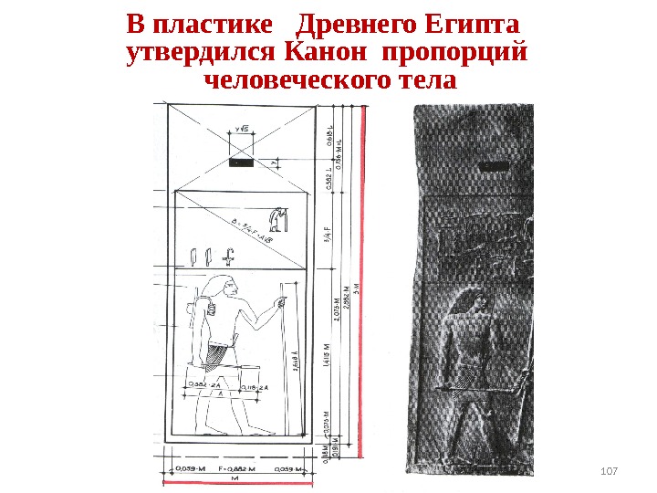 В пластике  Древнего Египта утвердился  Канон пропорций  человеческого тела 107 